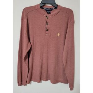 ExOfficio Waffle Knit Henley Shirt Men Large Red Long Sleeve Outdoor Casual